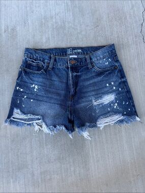No Boundaries Dark Blue Distressed Denim High Rise Cutoff Shorts
